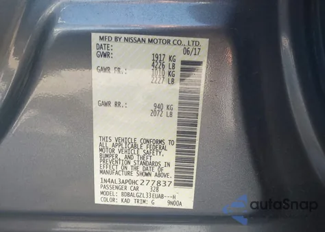 2017 Nissan Altima 2.5 S from USA, damaged, VIN 1N4AL3AP0HC277837